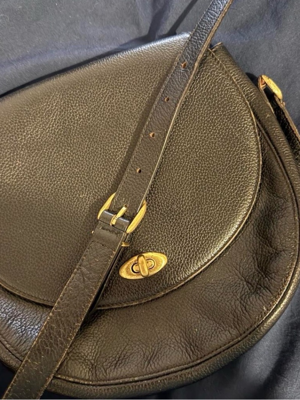 Coach Black Pebbled Leather Saddle Bag with Gold Hardware